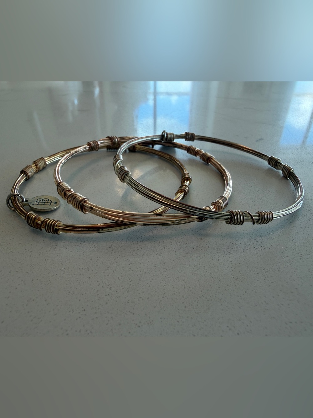Stackable Metallic Wire Wrapped Bangle Bracelet Set - Gold/Silver Tones